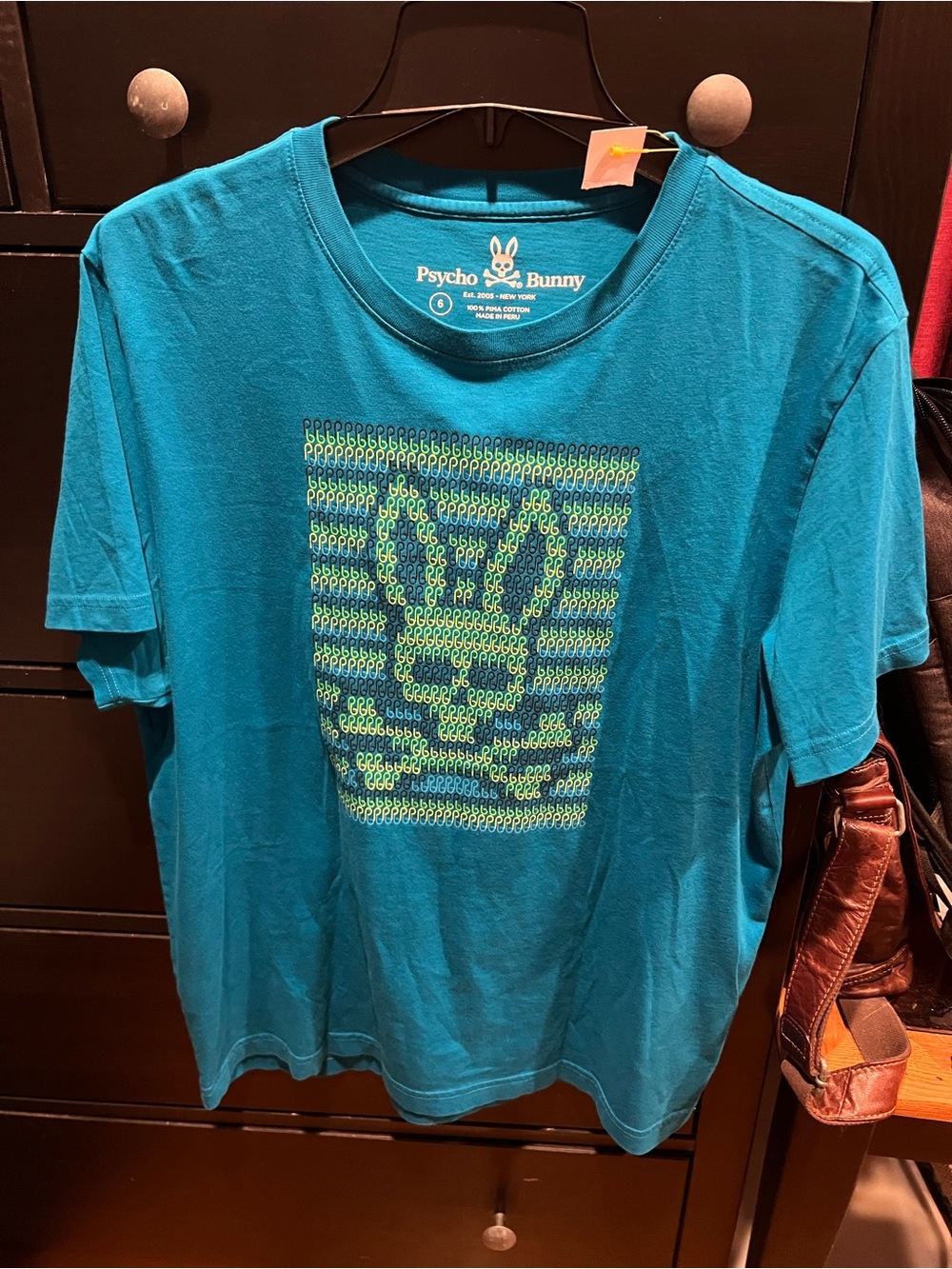 Psycho Bunny Teal Short Sleeve Tee with Lime Bunny Graphic